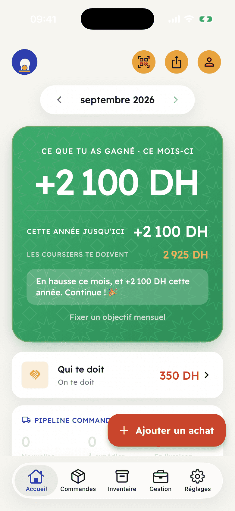 Capture du tableau de bord web de Ribh.